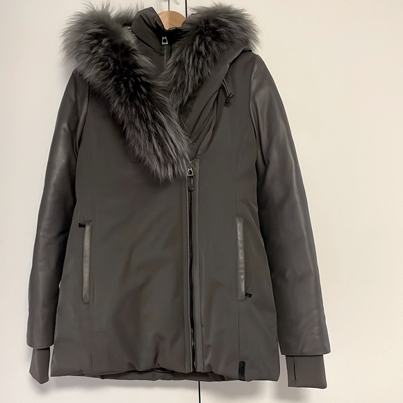 RUDSAK Women's Gray Leather and fur lined Parka coat - Picture 16 of 17